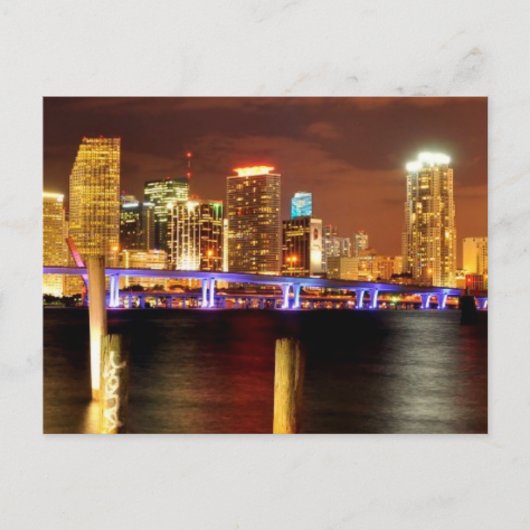 Miami skyline 's nachts, Florida Briefkaart (Voorkant)