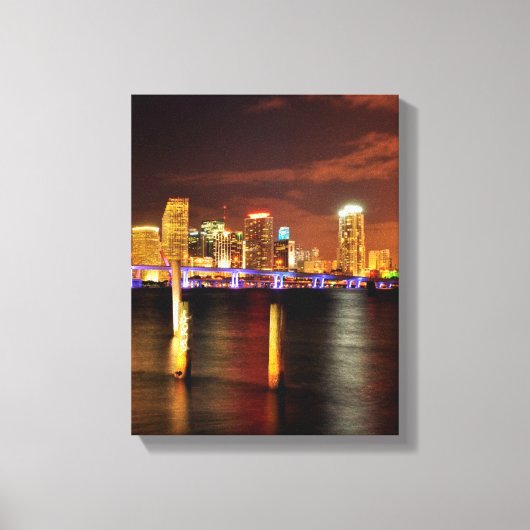 Miami skyline 's nachts, Florida Canvas Afdruk (Voorkant)