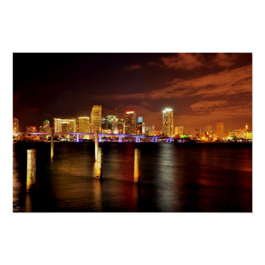 Miami skyline 's nachts, Florida Perfect Poster (Voorkant)