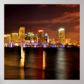 Miami skyline 's nachts, Florida Poster (Voorkant)