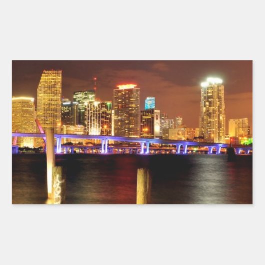 Miami skyline 's nachts, Florida Rechthoekige Sticker (Voorkant)