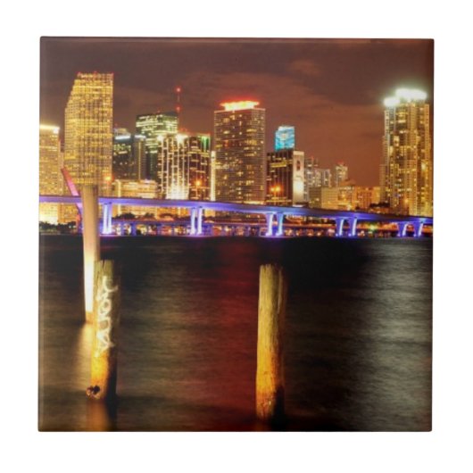 Miami skyline 's nachts, Florida Tegeltje (Voorkant)