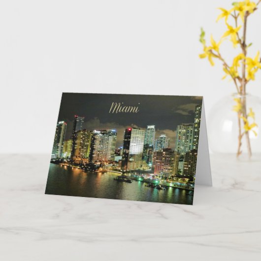 Miami Skyline 's Nachts Kaart (Gele Bloem)