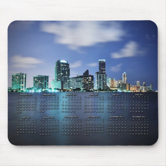 Miami skyline 's nachts met agenda 2011 muismat (Voorkant)