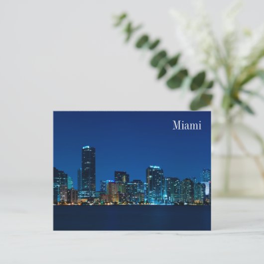 Miami skyline ' s nachts panorama - Briefkaart (Staand voorkant)