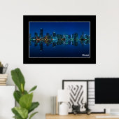 Miami skyline ' s nachts panorama - Poster (Thuiskantoor)
