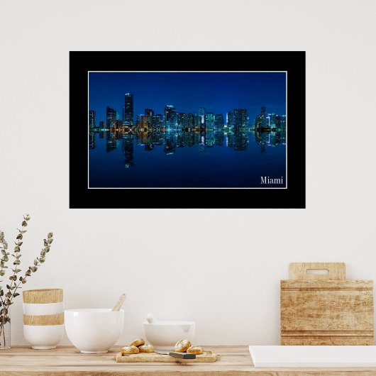 Miami skyline ' s nachts panorama - Poster (Keuken)