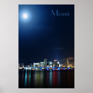 Miami skyline ' s nachts panorama - Poster