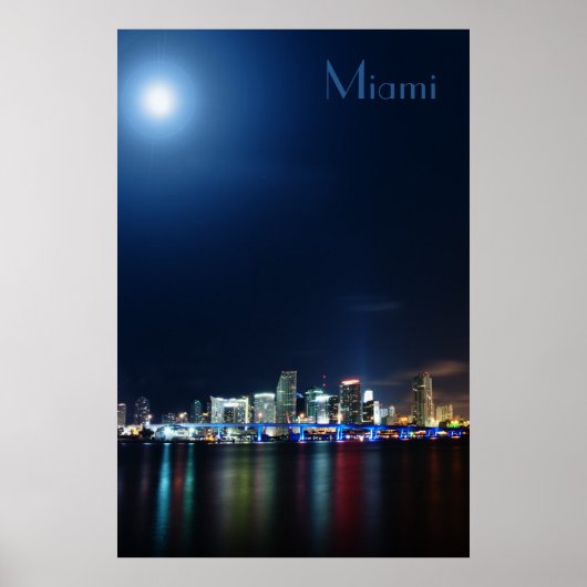 Miami skyline ' s nachts panorama - Poster (Voorkant)