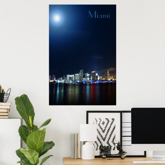 Miami skyline ' s nachts panorama - Poster (Thuiskantoor)