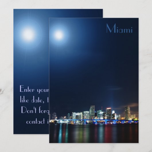 Miami skyline ' s nachts panorama - Uitnodiging (Voorkant / Achterkant)