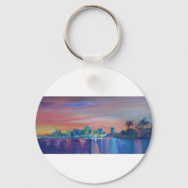 Miami Skyline Silhouette op zonsondergang in Flori Sleutelhanger