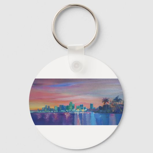 Miami Skyline Silhouette op zonsondergang in Flori Sleutelhanger (Voorkant)