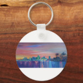 Miami Skyline Silhouette op zonsondergang in Flori Sleutelhanger (Voorkant)