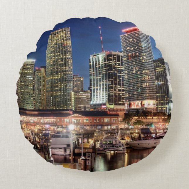 Miami skyline stad in Florida Rond Kussen (Voorkant)