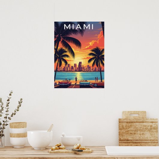 Miami Skyline Sunset Poster (Keuken)