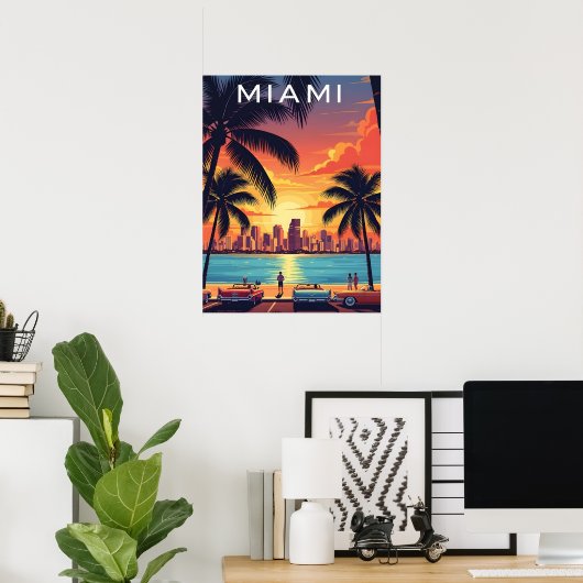 Miami Skyline Sunset Poster (Thuiskantoor)