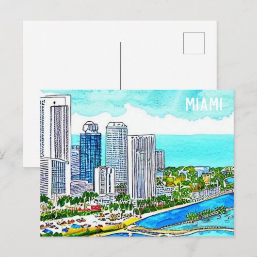 Miami Skyline Tropical Briefkaart (Voorkant / Achterkant)