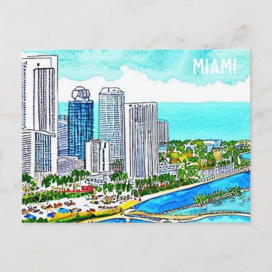 Miami Skyline Tropical Briefkaart (Voorkant)