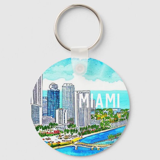 Miami Skyline Tropical Briefkaart Sleutelhanger (Voorkant)