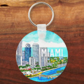 Miami Skyline Tropical Briefkaart Sleutelhanger (Voorkant)