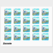 Miami Skyline Tropical Briefkaart Vierkante Sticker (Vel)