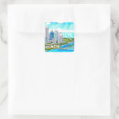 Miami Skyline Tropical Briefkaart Vierkante Sticker (Tas)