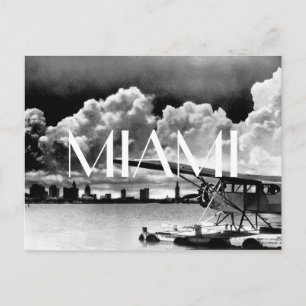 Miami skyline vliegtuig zwart-witte foto briefkaart