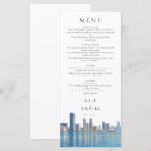 Miami Skyline Watercolor Destination Wedding Menu (Voorkant / Achterkant)