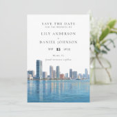 Miami Skyline Watercolor Destination Wedding Save The Date (Staand voorkant)