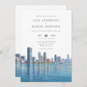 Miami Skyline Watercolor Elegant Wedding Kaart (Voorkant / Achterkant)