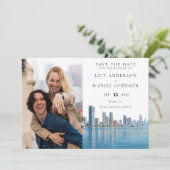 Miami Skyline Watercolor Photo Wedding Save The Date (Staand voorkant)