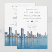 Miami Skyline Watercolor Trouwkaart Kaart (Voorkant / Achterkant)