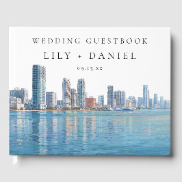 Miami Skyline Watercolor Wedding Gastenboek