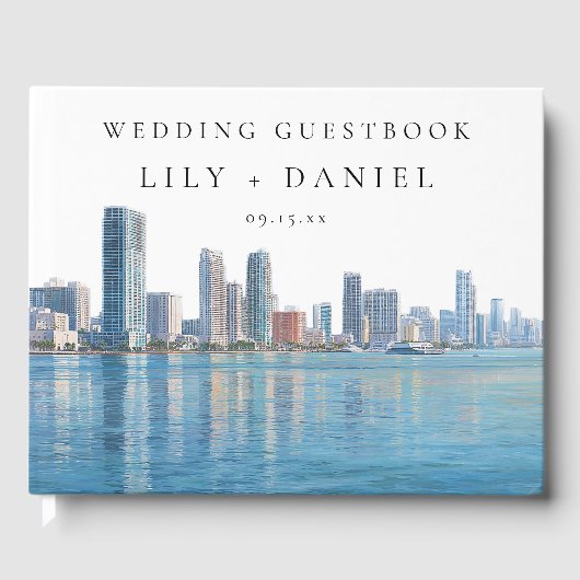 Miami Skyline Watercolor Wedding Gastenboek (Voorkant)