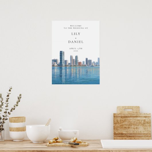 Miami Skyline Wedding Welcome Sign Poster (Keuken)