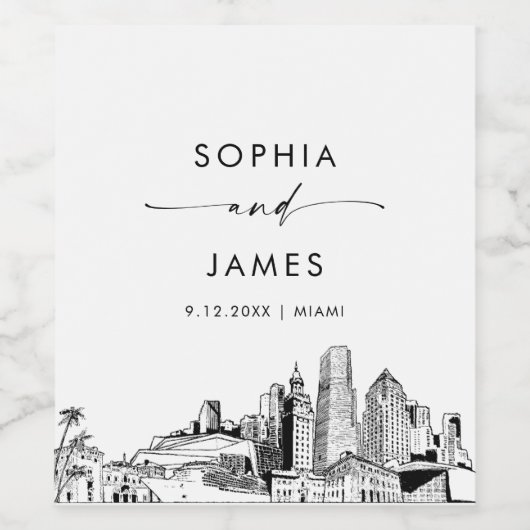Miami Skyline Wijn Etiket (Enkel label)