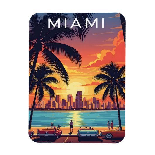 Miami Skyline Zonsondergang Magneet (Verticaal)