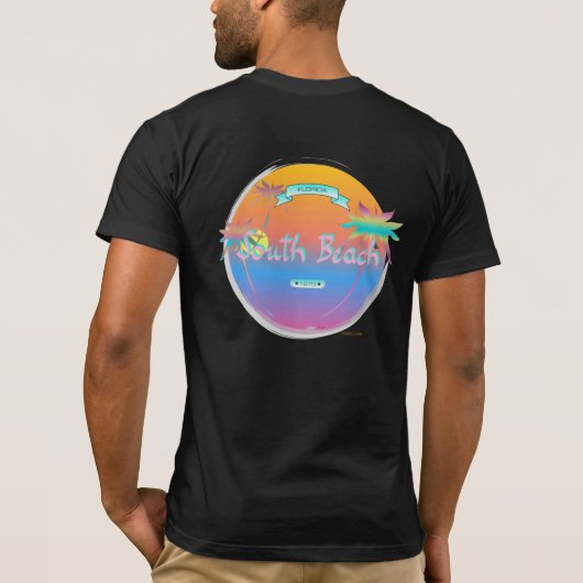 Miami-South Beach Florida, Cool Graphic Zwart T-shirt (Achterkant)