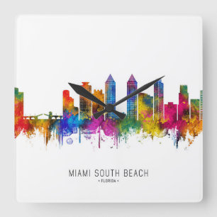 Miami South Beach Florida Silhouet Vierkante Klok