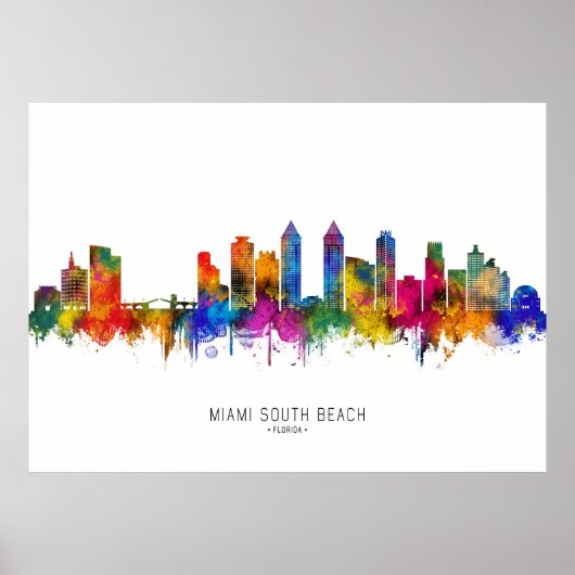 Miami South Beach Florida Skyline Poster (Voorkant)