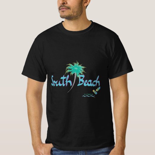Miami, South Beach Florida Tropical Cool Black T-shirt (Voorkant)