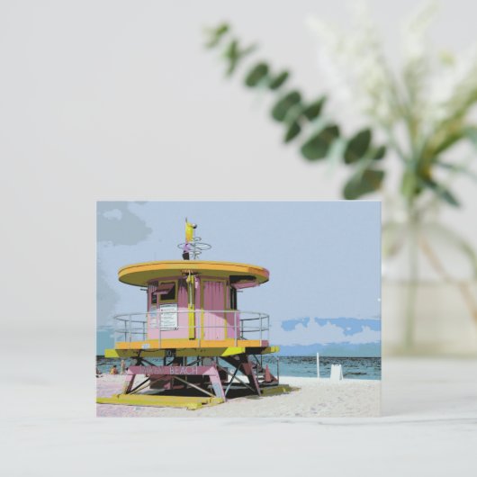 Miami South Beach Roze Lifeguard Tower Briefkaart (Staand voorkant)