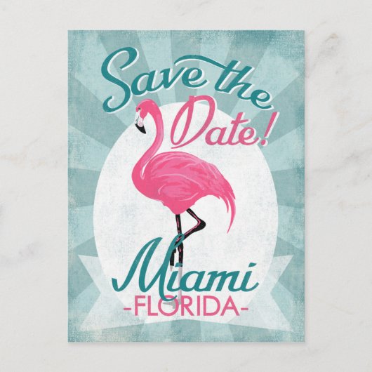 Miami sparen de Datum roze Flamingo Aankondigingskaart (Voorkant)