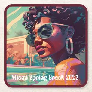 Miami Spring Break Black Woman in Pool Painting Kartonnen Onderzetters