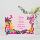 Miami strand pop roze meisje verjaardag kaart (Staand voorkant)