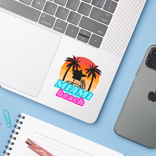 Miami strand Summer time Lifeguard tower 1 Sticker (Laptop met iPhone)