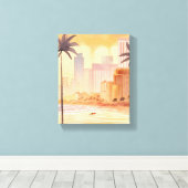 Miami Sunrise | De gele Waterverf Skyline Schilder Canvas Afdruk (Insitu (Houten vloer))