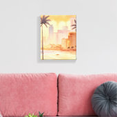 Miami Sunrise | De gele Waterverf Skyline Schilder Canvas Afdruk (Insitu (Woonkamer))