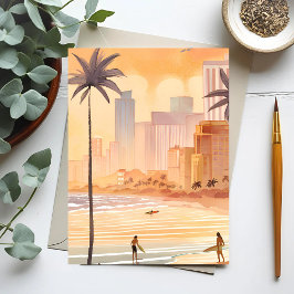 Miami Sunrise | Gele waterverf skyline schilderij Briefkaart